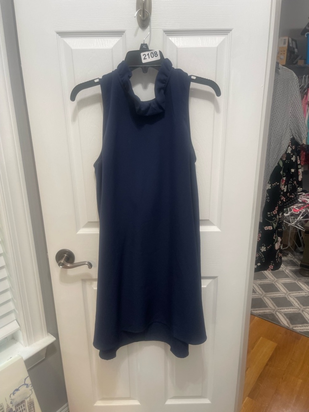 Mud Pie Navy Ruffle Neck Mini Dress - Picture 2 of 12